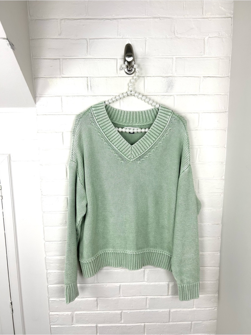 American Eagle Light Green Cotton Knit Sweater Size XS